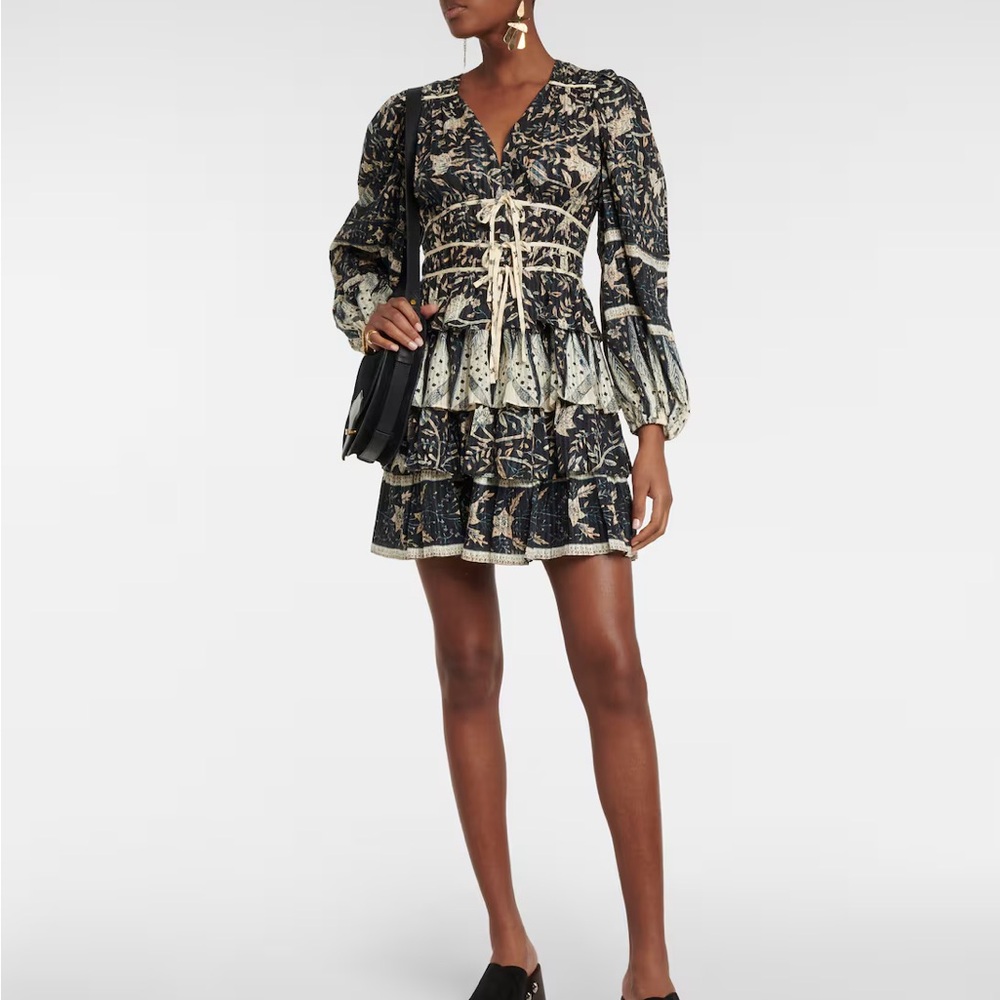 Ulla Johnson Nina Lantern-Sleeve Tiered Fit and Flare Mini Dress